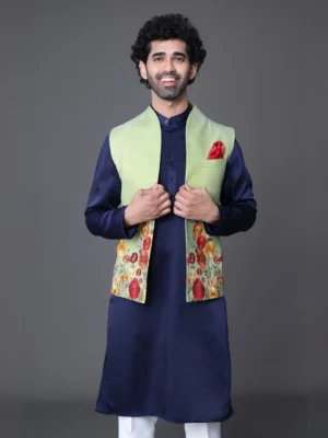 Thread embroidery jacket with kurta set