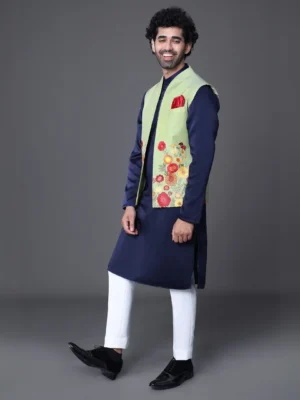 Thread embroidery jacket with kurta set