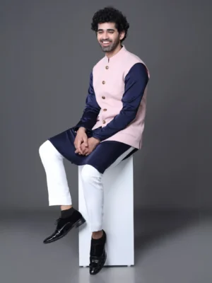 Blue Kurta with Pink Jacket