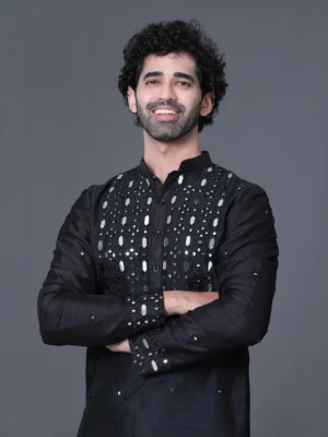 Black mirror work kurta set