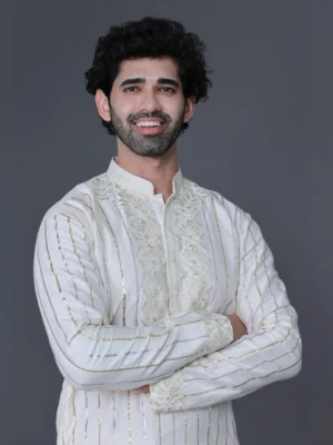 White gotta detailing kurta pajama