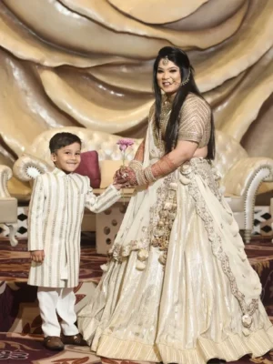 Off-white gold sequence hand embroidery lehenga