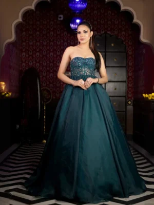Bottle green corset Ball gown