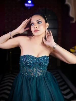 Bottle green corset Ball gown