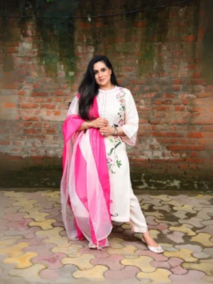 Peach thread Embroidery suit