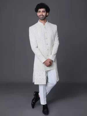 Royal Ivory Thread Embroidered Indo Western
